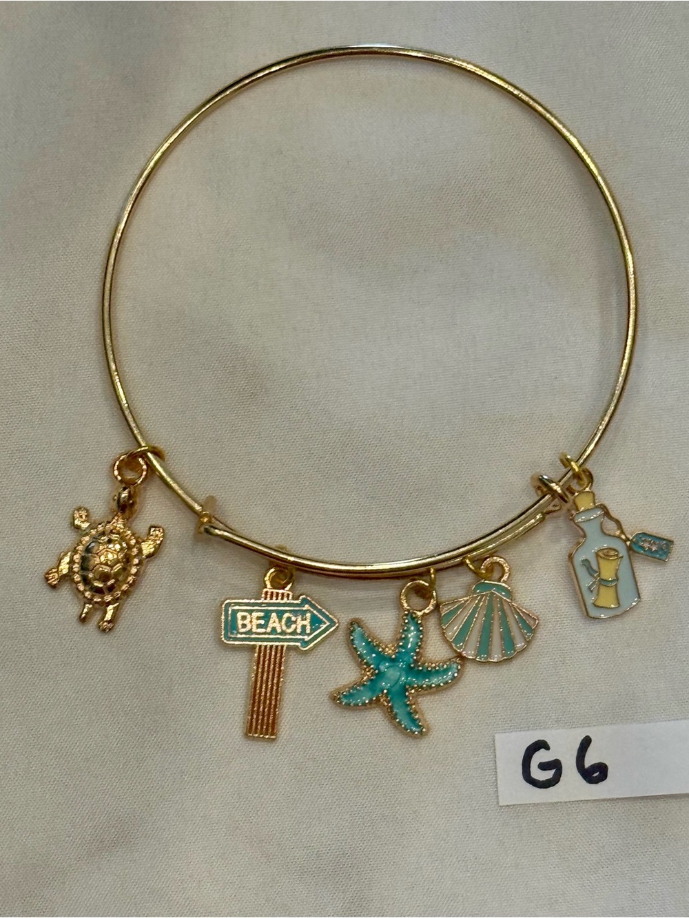 G6 Beach Sea Turtle Charm Bangle Bracelet